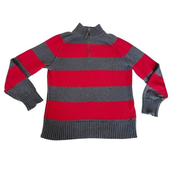 American Eagle Mens Large 1/4 Zip Red & Gray Striped Mock Neck Pullover Sweater - Picture 7 of 7